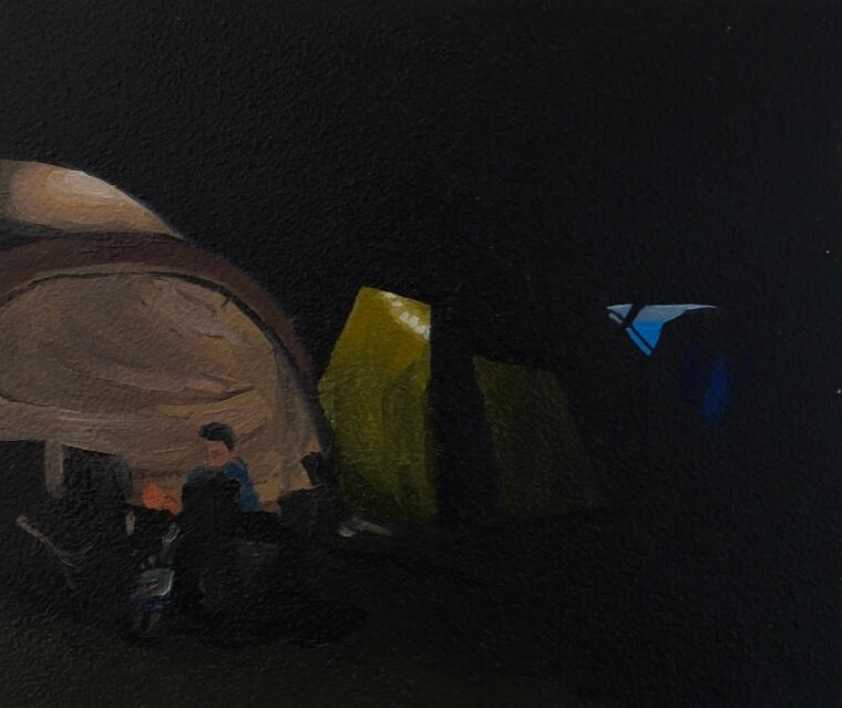 Late conversations - oil on canvas, 12.8 x 10.9cm, 2026 (£225)